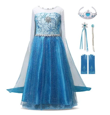 

Elsa Anna Costume Elsa 2 Dress Halloween Girls' Dresses With Princess Accessories