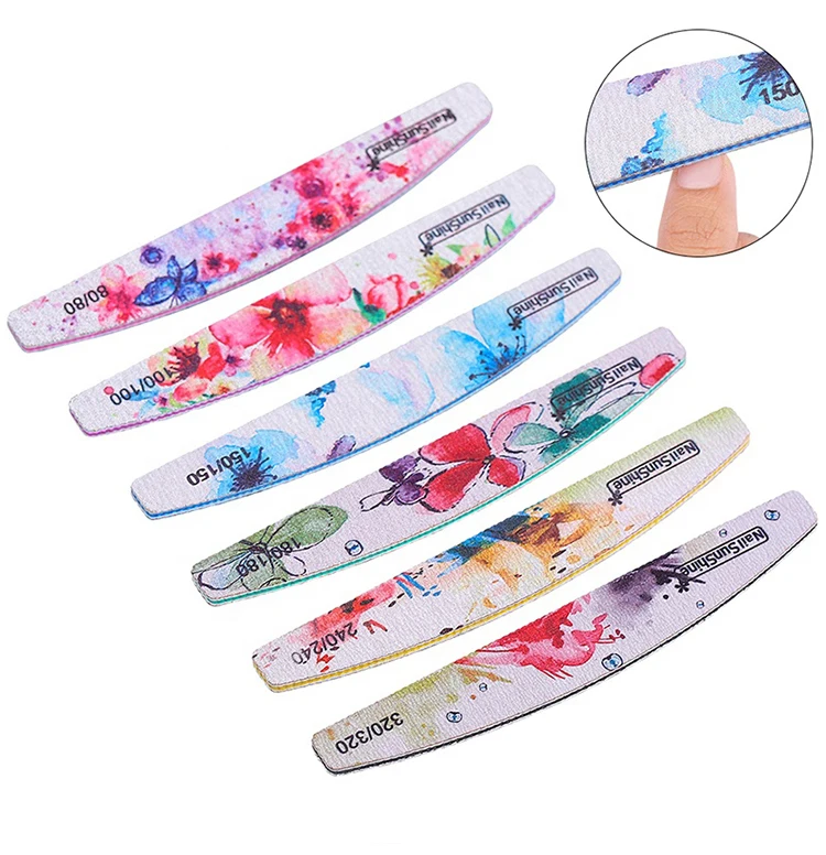 

New Nail File Flower Printed Strong Sandpaper Washable Nails Buffer Emery Board Grit Lime a ongle Manicure Polisher, Colorful