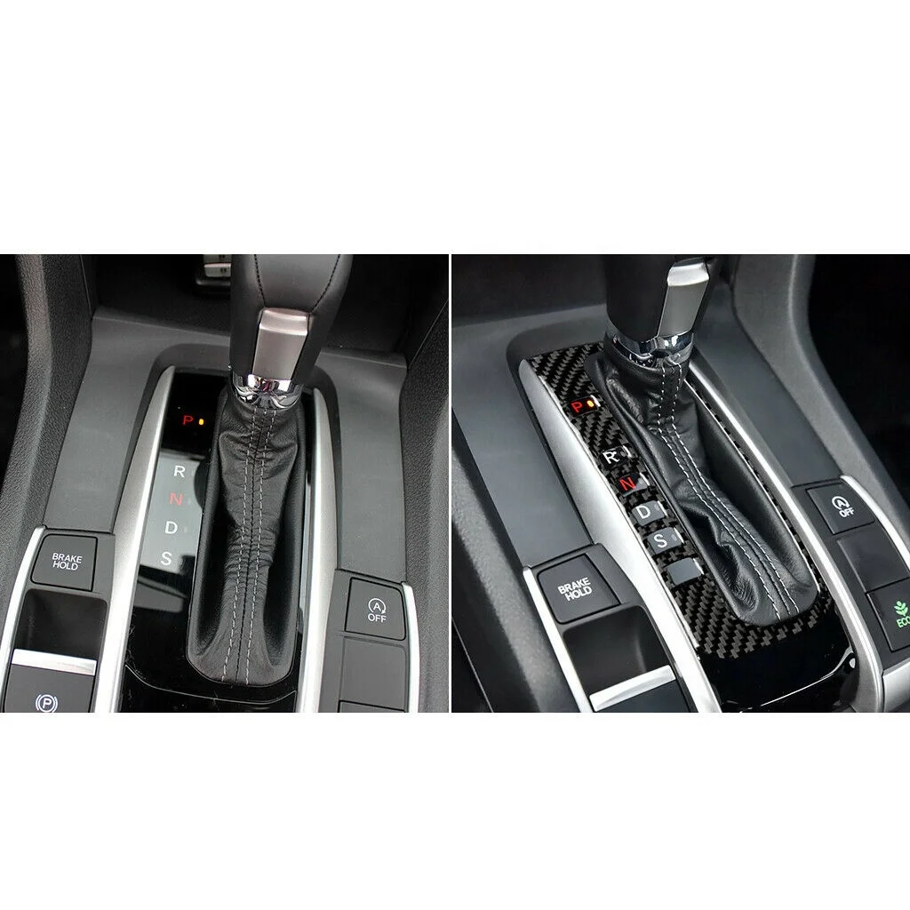 

Carbon Fiber Interior Gear Shift Frame Cover Trim For Honda 10th Civic 2016-2020, Carbon glossy black