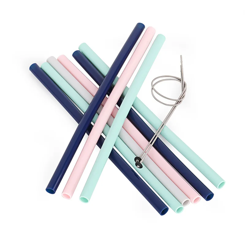 

Wholesale Reusable Foldable Silicone Straw Collapsible Drinking Straws Fda, Cyan;quartz pink;gray;pastel blue