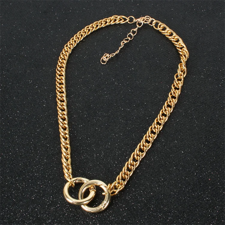 

Wholesale Short Gold Hollow Double Circle Necklace Stainless Steel Toggle Necklace, Picture