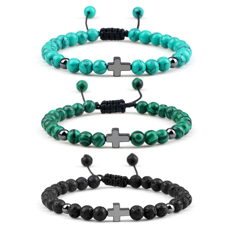 

Fashion Jewelry Hand Woven Rope Bracelets Turquoise Cross Men's Sports Beaded Bracelet