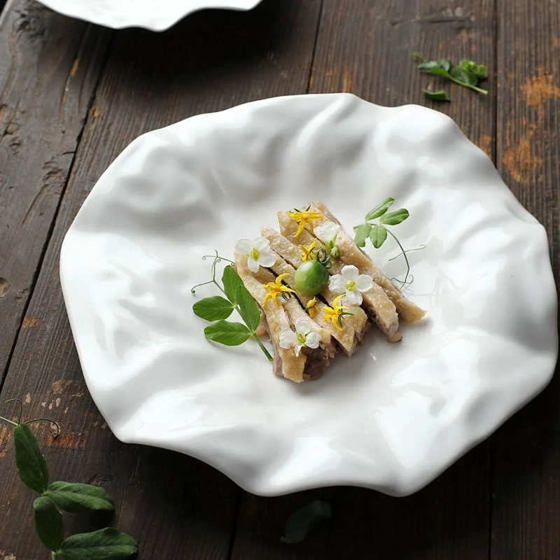 

French Ceramic Dish Irregular White Ceramic Cold Cuts Household Tableware Dried Fruit Tray Restaurant Home Decoration
