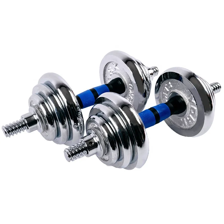 

Gym Cast Iron Equipment Free Weights Lifting Barbell Chrome Dumbbell Set, Blue+silver