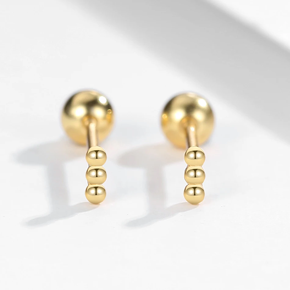 

Fashion Jewelry Brass Beaded Stud Earrings 18K Gold Vermeil Beaded Barbell Stud Earrings