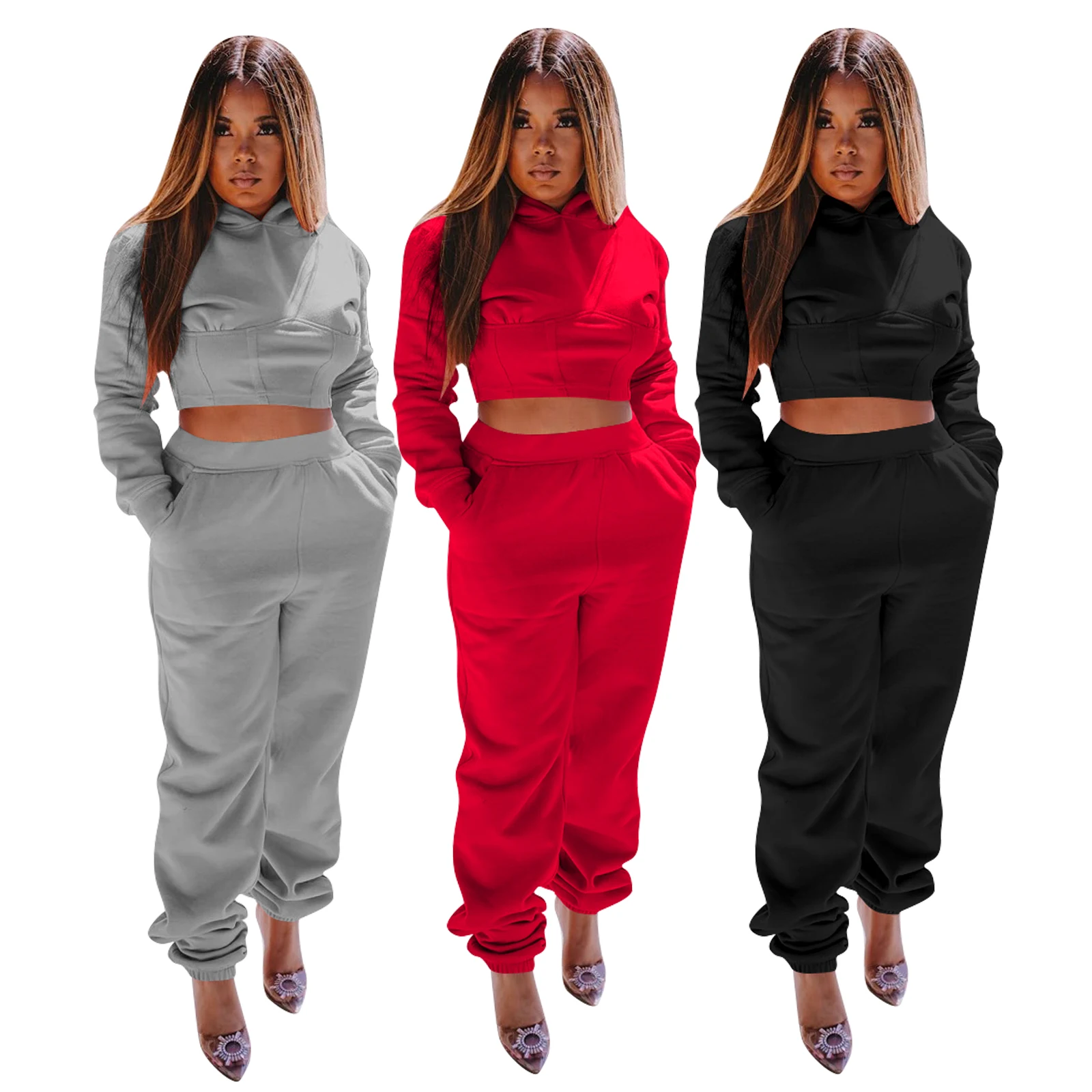 

YD-4141 wholesale winter women casual solid training & jogging wear women jogging suit set