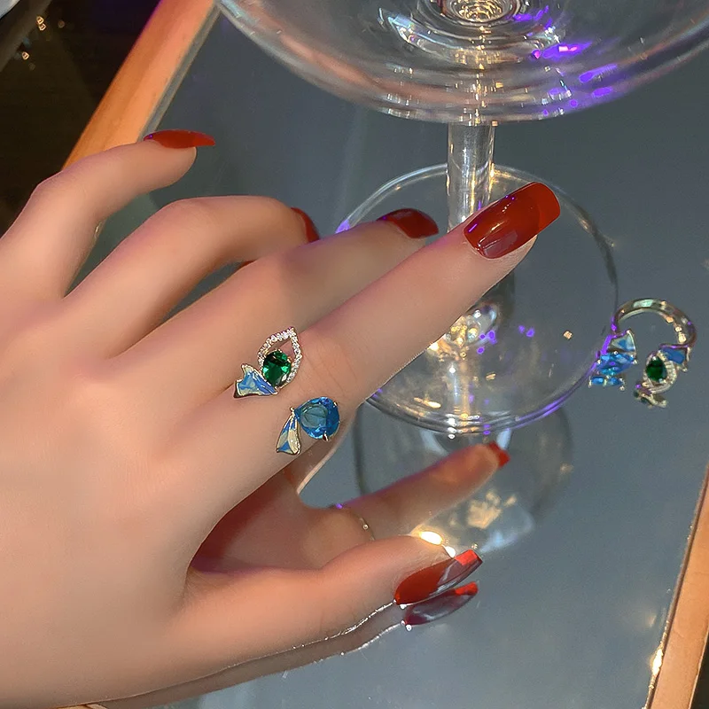 

fashion trendy luxury finger open blue butterfly ring