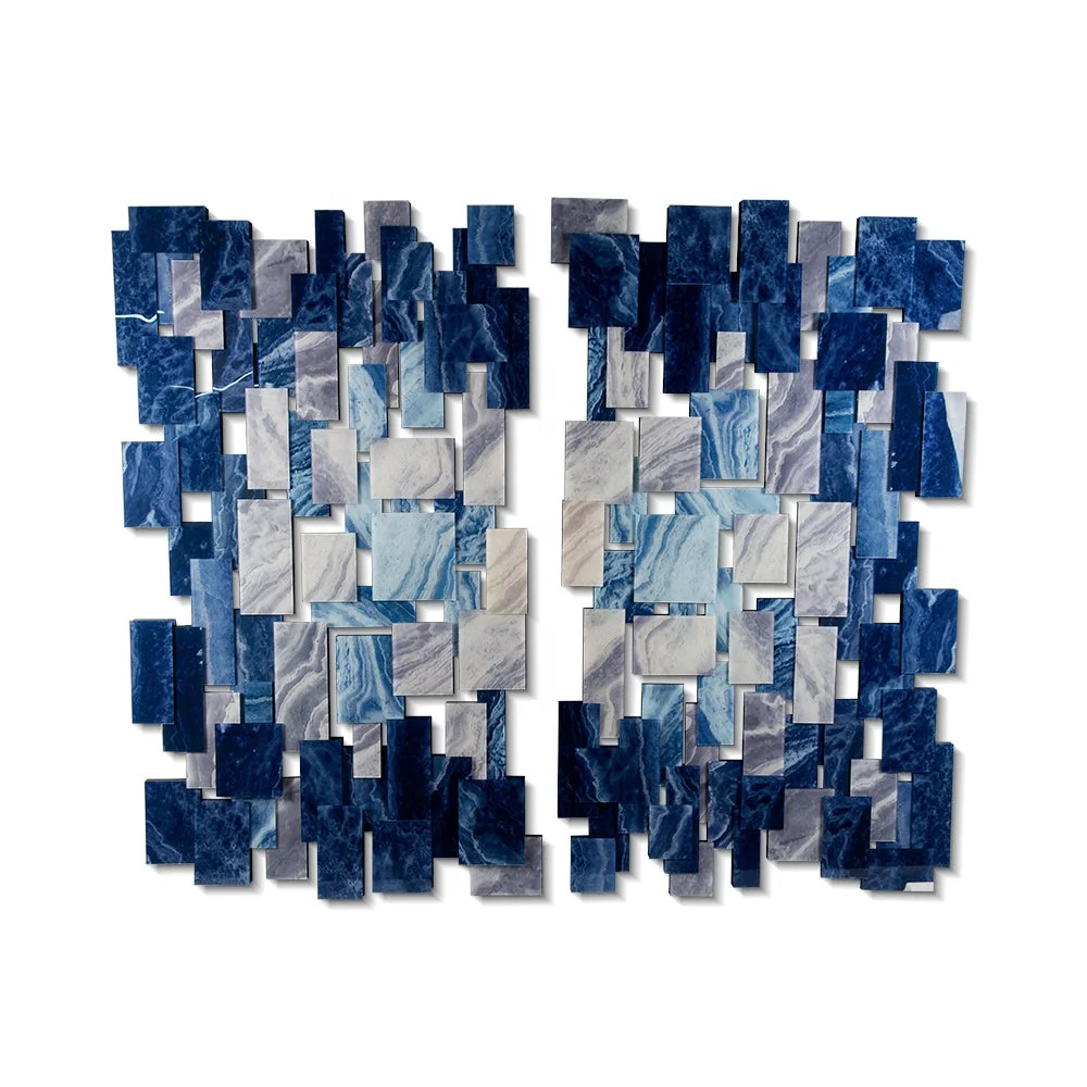 

Modern Design Marble Geometric Blue Mosaic Acrylic Wall Decor for Hotel