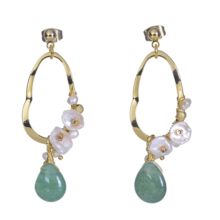 

earring charms for jewelry making Bohemian Natural Freshwater Pearl Gemstone Pendant Earrings 18k Gold Plated Earrings, 1 colors