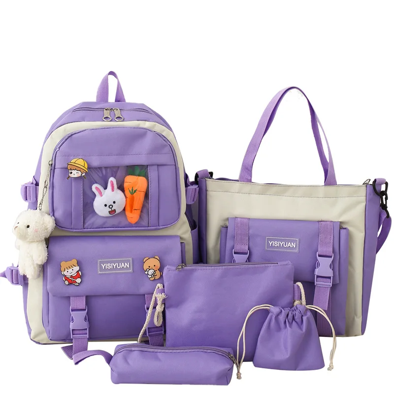 

2021 New design fashion 5 pcs set girls bags school backpacks set for teens