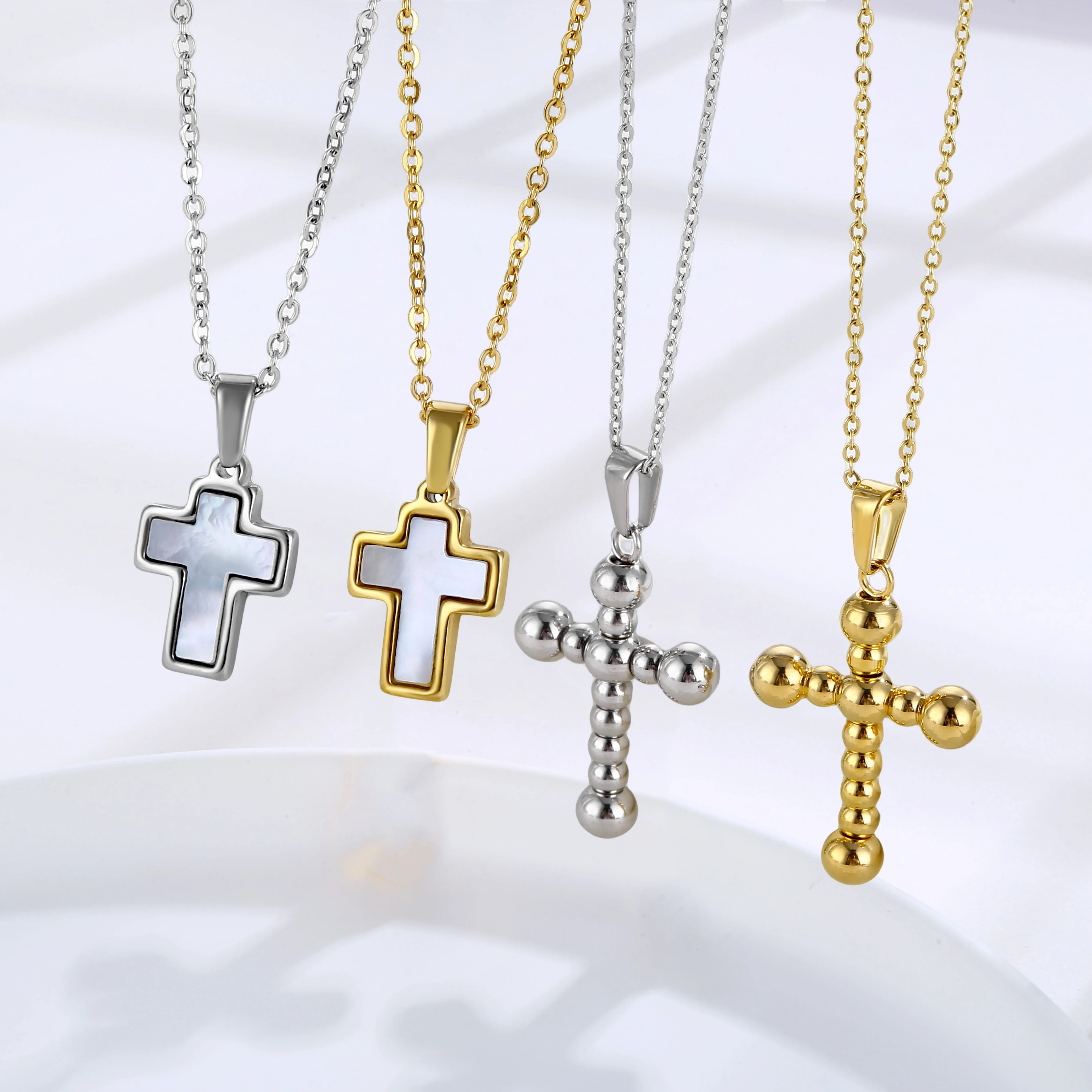 

Hot Sale INS 18K Gold Plated Stainless steel Different Cross Shaped Necklace Bead Cross Pendant Accessories Jewelry