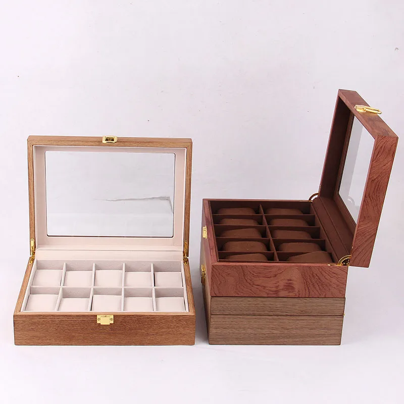
Stackable 10 piece watch wood case with lid with velvet insert worldwide watch box 