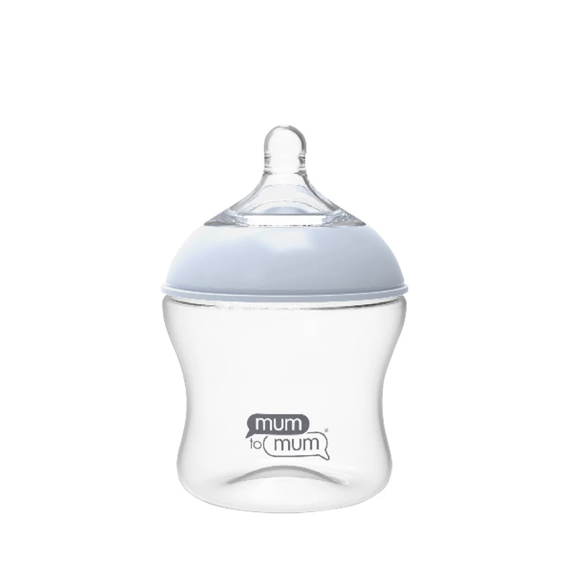 

Portable 160ml/240ml 0-12 Months Baby Feeding Profuct Hands Free anti colic Glass Baby Milk Feeding drink Food Bottle with Cover, Blue