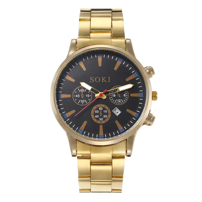 

Fashion Casual Men Luxury Watch Gold Stainless Steel Strap Men's Automatic Calendar Watch Simple Mens Quartz Watches