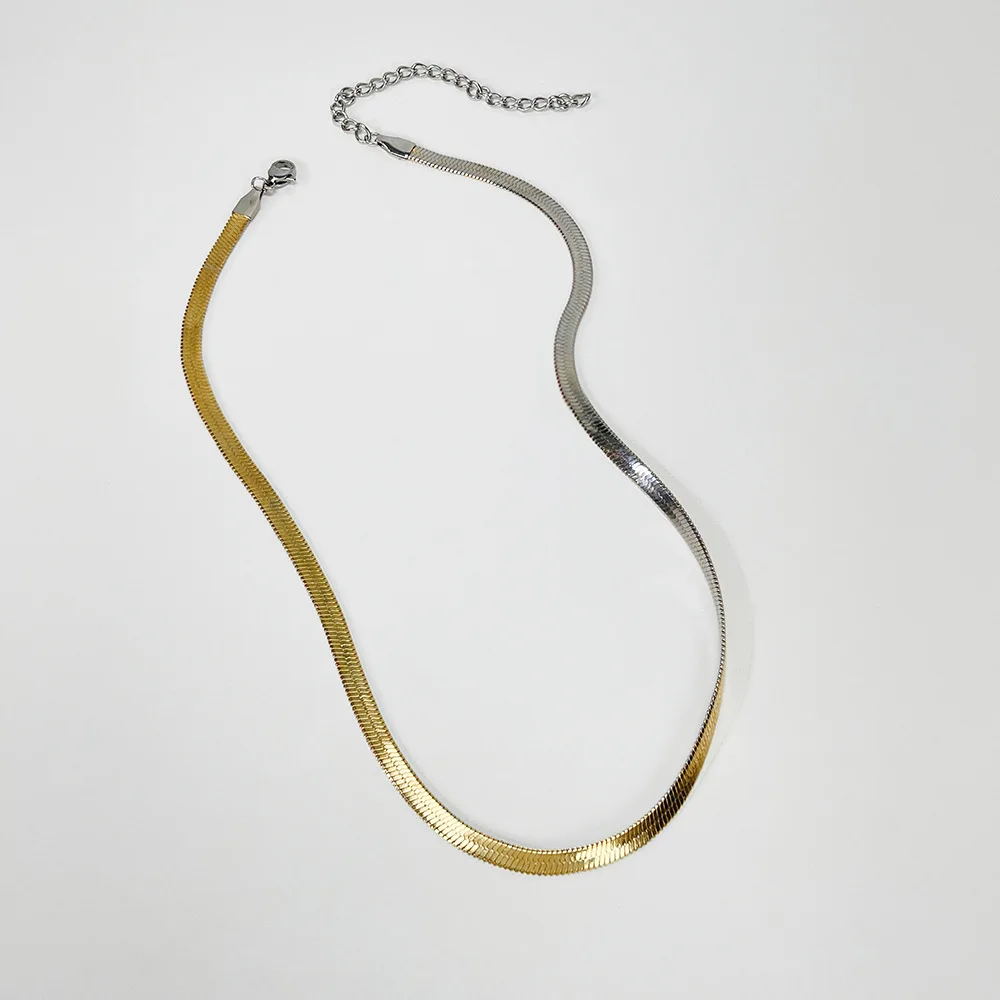 

European American Style Double Color Snake Chain Necklaces 18k Gold Plated Titanium Steel Choker Necklace