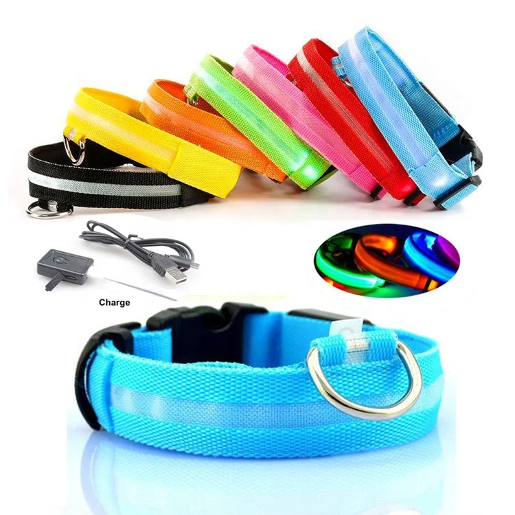 

Wholesale Pet Nylon Smart USB Rechargeable Safety LED Anti-lost at Night Dog Collar, Red,green,orange,yellow,pink,blue,black