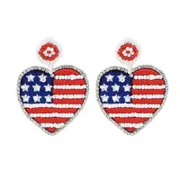 

HANSIDON American Flag Pattern Rhinestone Pendant Heart Earrings Women Multi Resin Beaded Drop Dangle Earrings Handmade Jewelry