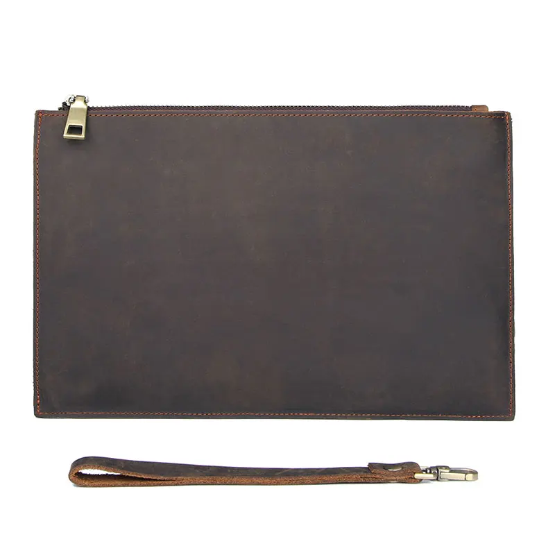 

R-8455R Crazy Horse Leather Purse Men's Leather Evening Handbag, Dark brown