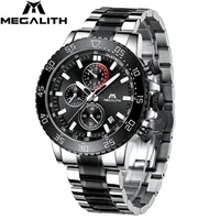 

2020 MEGALITH Four Color Option Fashion Style Three Dial Work Silver And Black Color Stainless Steel Band Luxury Mens Watch