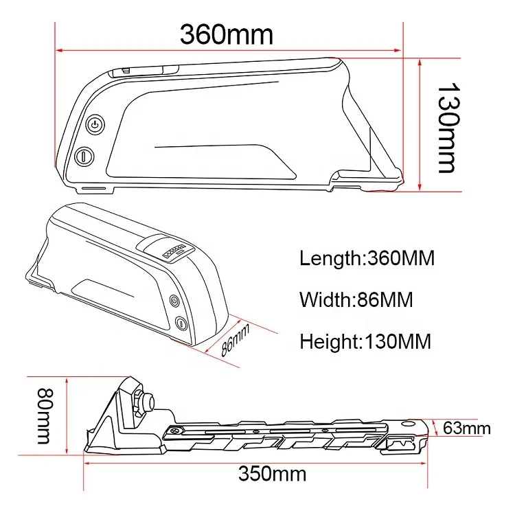 
Dolphin Down Tube Type Electric Bike Li Ion 13Ah 36V 12Ah Lithium Battery 