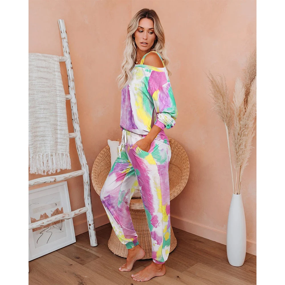 

2021 European and American womens sweat suit Tie-dye Long sleeved, Picture color