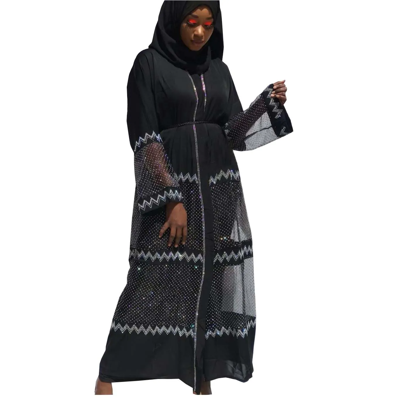 

2021 Muslim ladies long dress diamond decoration with head tie African and middle east ladies fashion