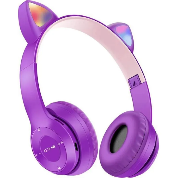 

Colorful Stereo Mic Computer 3.5mm cat ear P47 Headphones Wired wireless