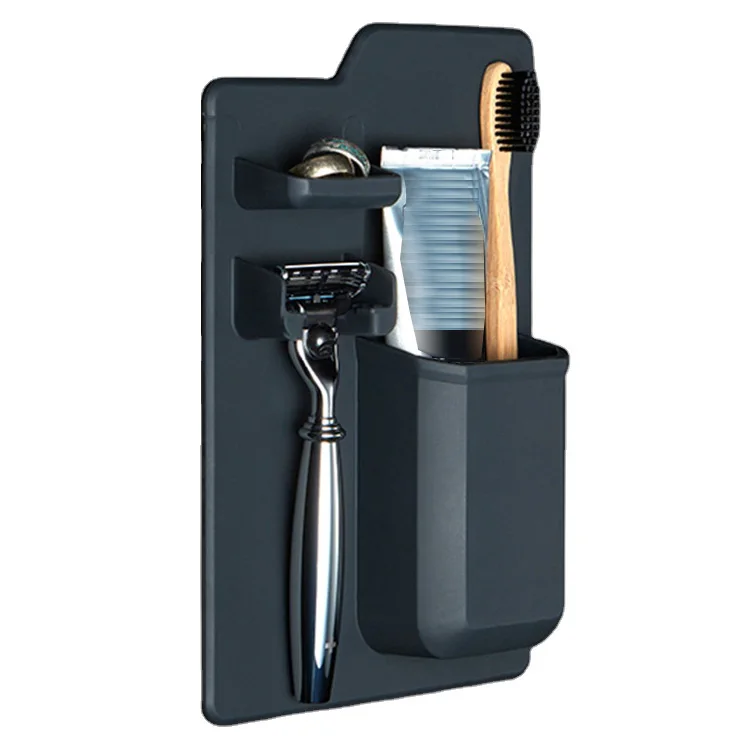 

Silicone Grip Triple Storage Organizer Bathroom Shower Storage,Holds Toothbrushes,Toothpaste,Razors, Blue,black,white,green,gray,red