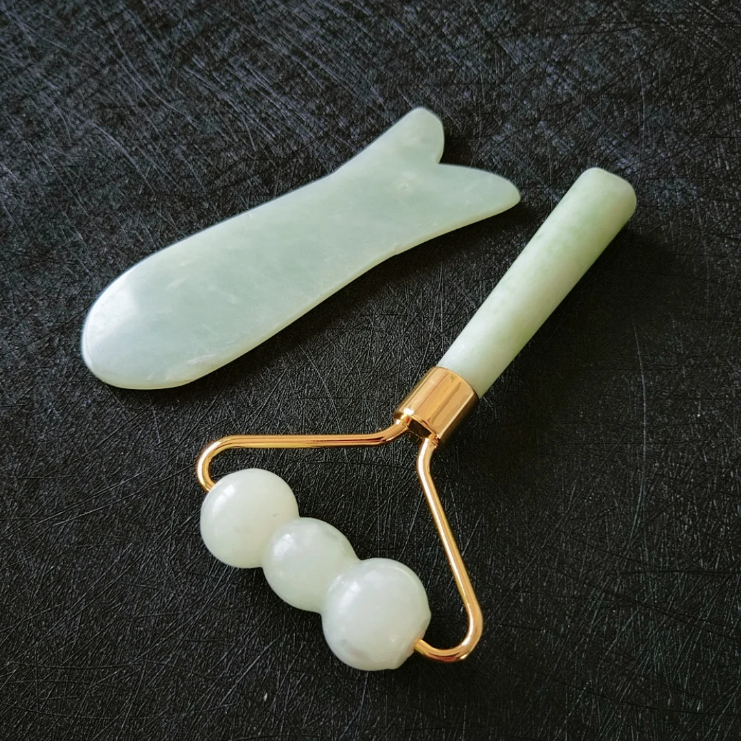 

Crystal Xiuyan Jade Face Massage Jade Roller Guasha Plate Set Kit