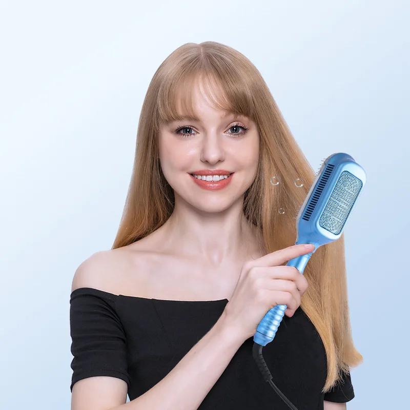 

Hot selling personal use electric ice portable plancha de cabello ionic brush hair straightening comb, Blue