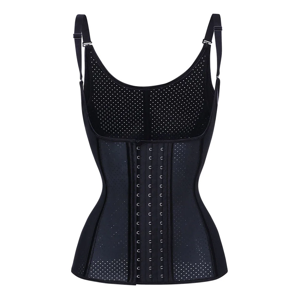 

hot sale summer Sports corset perforated breathable double belt black steel bone latex waist trainer