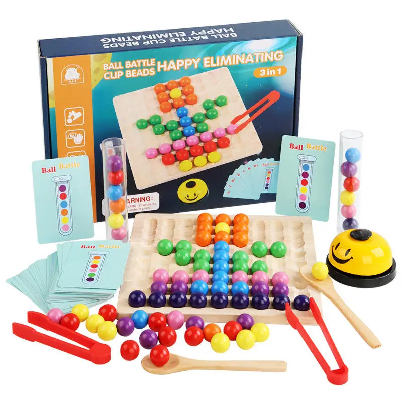 Montessori Children Wooden Clip Beads Cup Game Educational Color Matching Toys for Kids
