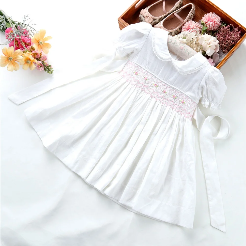 

summer kids clothing flower girls' dresses hand made smocked toddler cotton children's clothes H032063