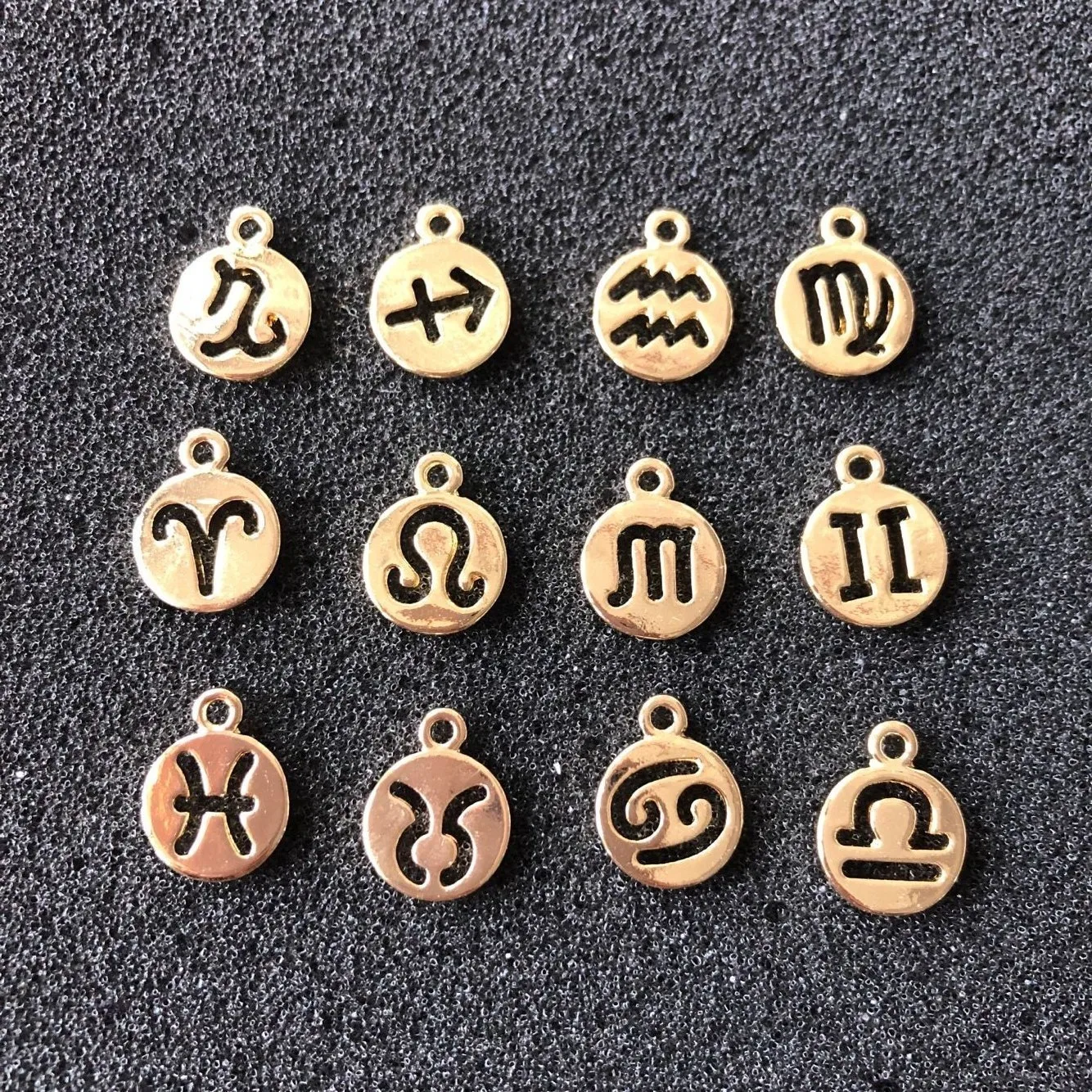 

metal alloy zodiac sign charms hollow zodiac constellation charms custom metal logo charms, As picture