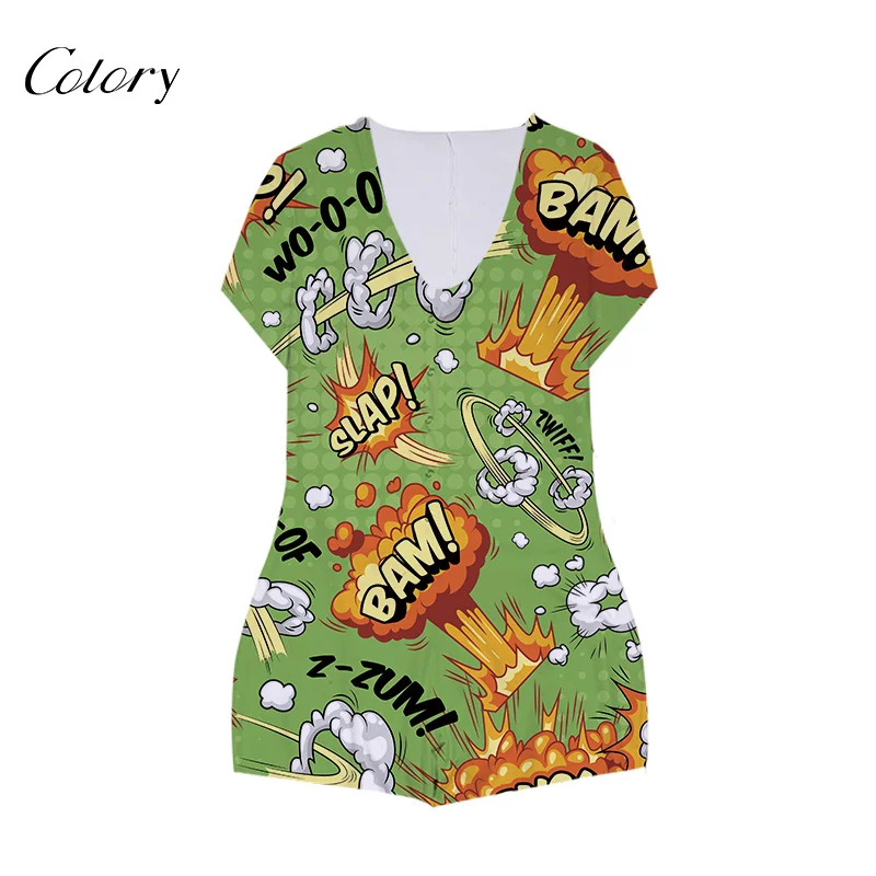 

Colory Hey Baby OnesieCotton Pajamas Women Money Onesie Shorts, Picture shows