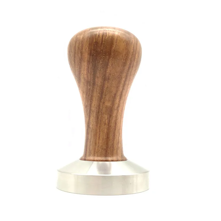 

Stainless steel customized espresso coffee distributor tamper with wooden handle, Wood color