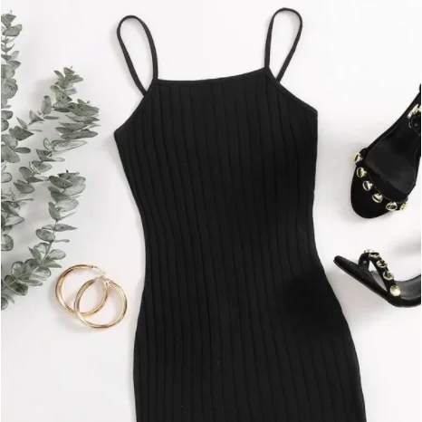 

Black Casual Ribbed Dress Mini Sexy Casual Ribbed Clothing Evening Party Dress