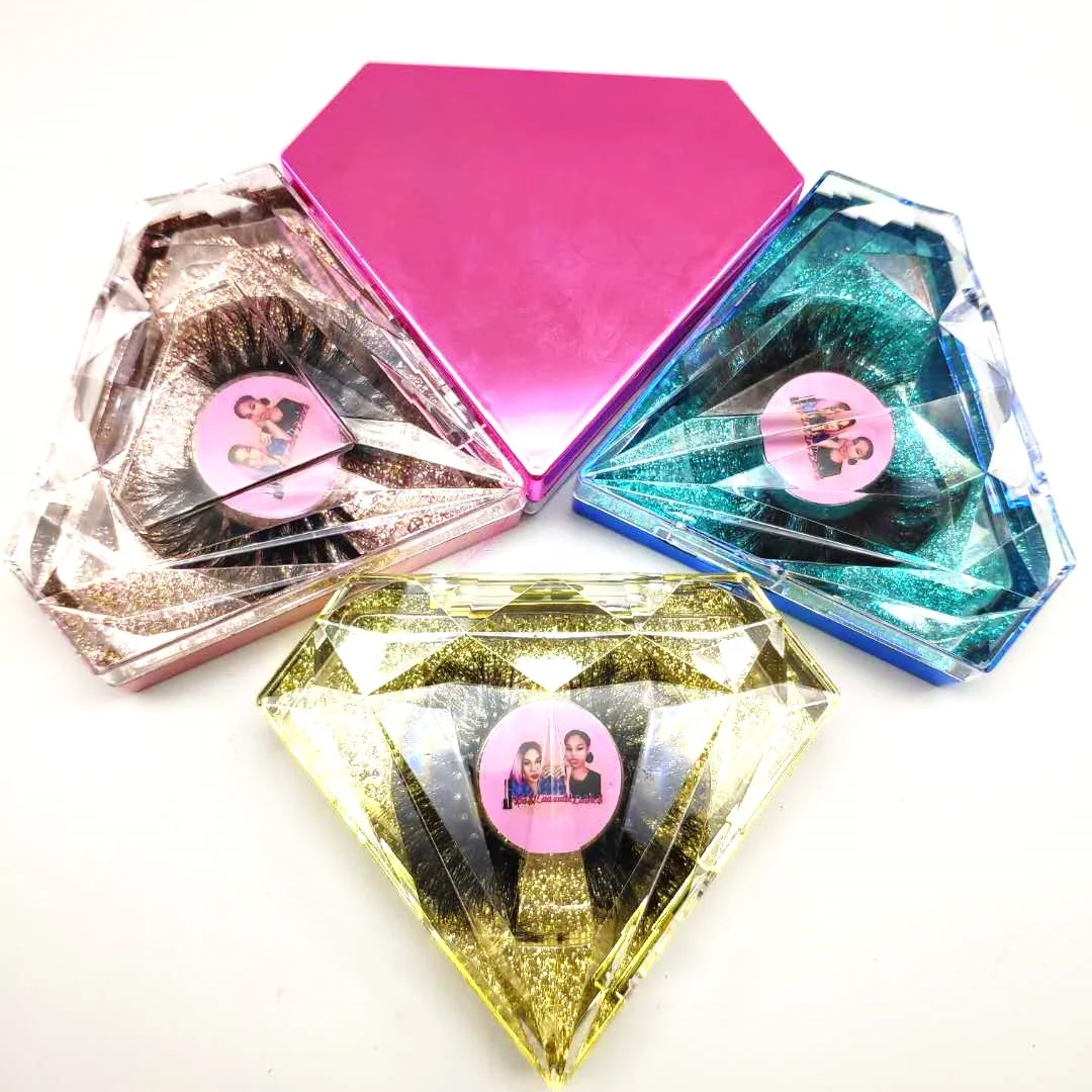 

Factory wholesale new styles colorful diamond shaped lash box lash box with lights crystal box lash packaging, Pink , red , silver