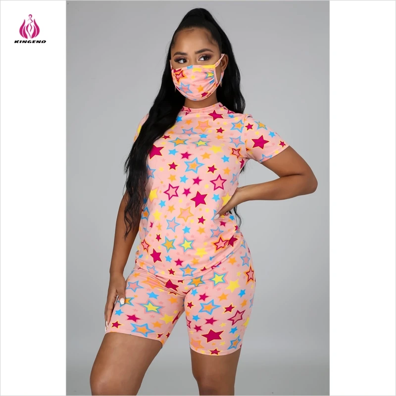 

Lowest Price Sports Casual Tshirt Two Piece Outfits Sets Plus Size Women Clothing Mask