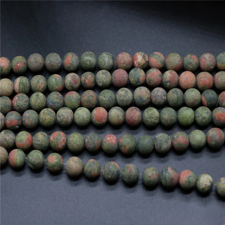 

Wholesale Unakite for Jewelry Making Natural Matte Frosted Unakite Round Beading Loose Gemstone Beads 15.5"