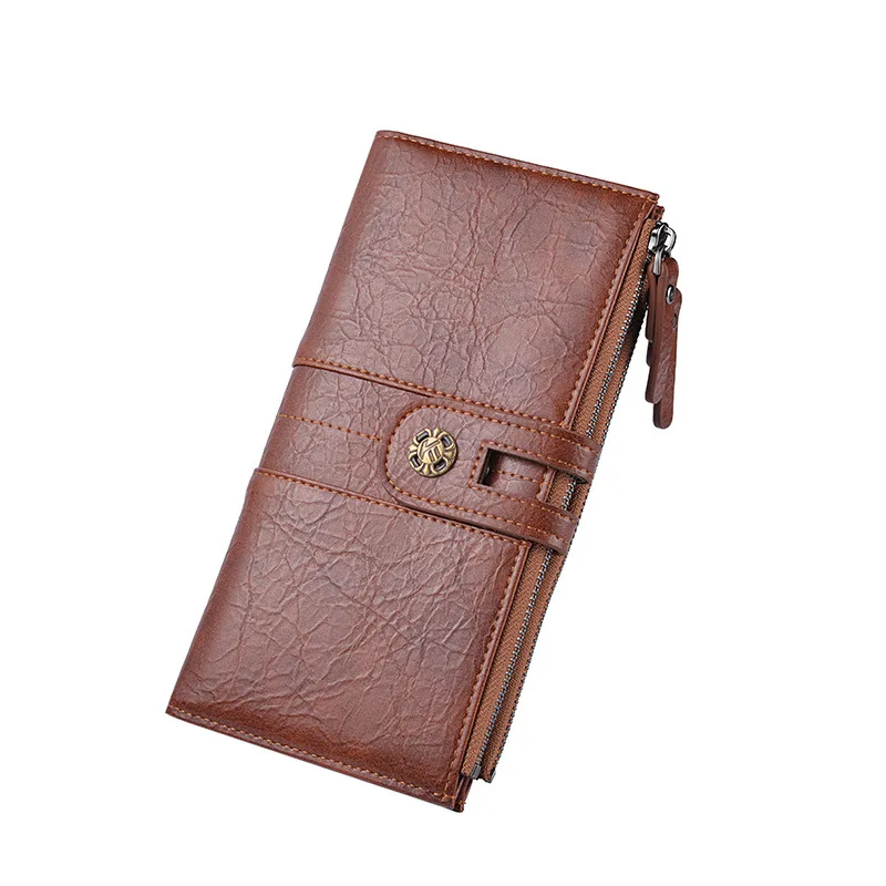 

New Fashion Lock Wallet Men's Retro Hand Cellphone Purse Buckle Big Soft Leather Card Holder Long Wallet For Men, Customized color