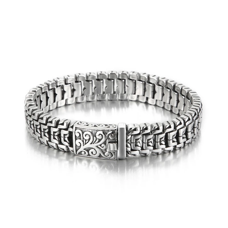 KALEN Punk Stainless Steel Jewelry Bracelets Flower Buckle Vintage Bracelet Men