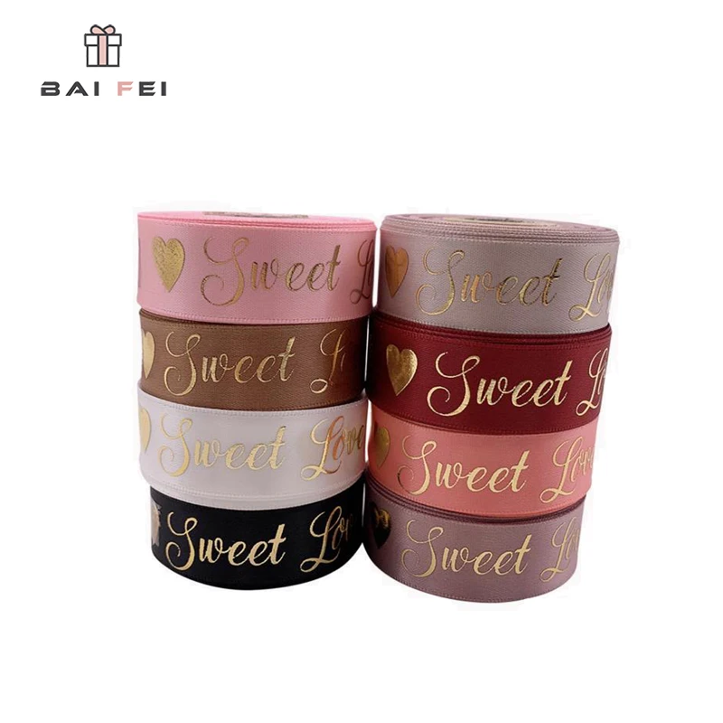 

BAIFEI PACKING gold foil ribbon custom satin ribbon ribbon with logo