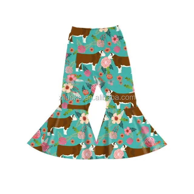 

Wholesale Girls Clothes Floral Cow Baby Ruffle Pants Toddler Boutique Girls Ruffle Leggings, Picture