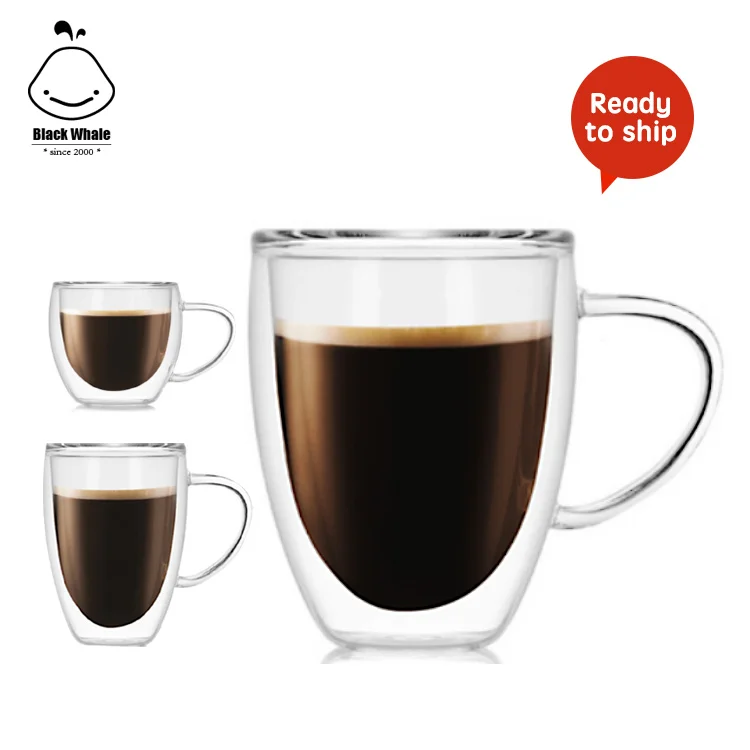 

Wholesale mini espresso mug 2.5OZ to 12OZ large glass coffee cup with handle Double Walled Insulated Glasses Coffee Mug