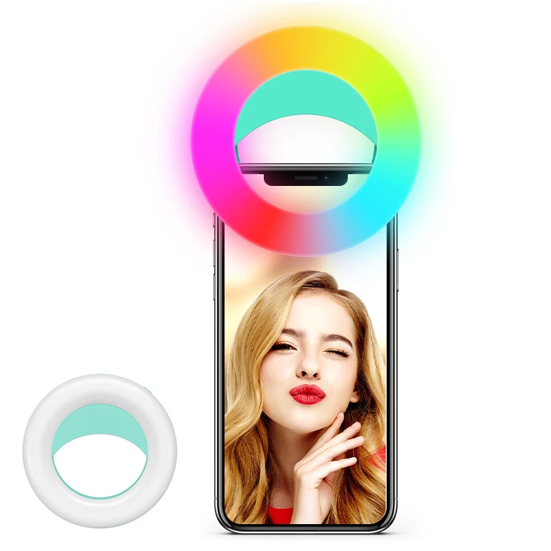 

Real 200mAh USB rechargeable dimmable 3 light modes 40 led rgb photographic lighting anillo de luz tik tok selfie ring light, Pink/green/white