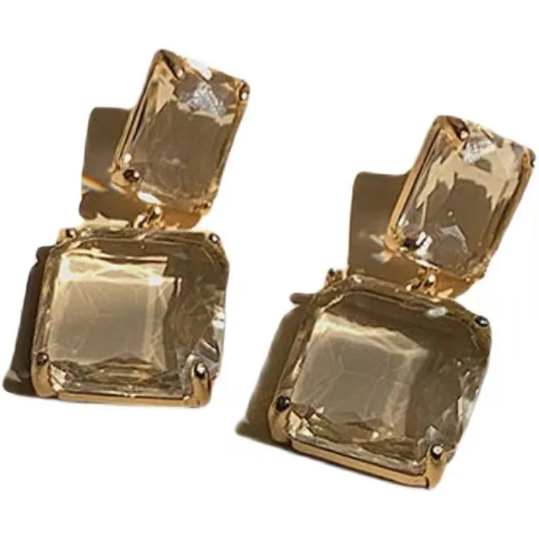 

Hyacinth Glittering Crystal Big Two Square Earrings Ice Hot Sale Party Earrings