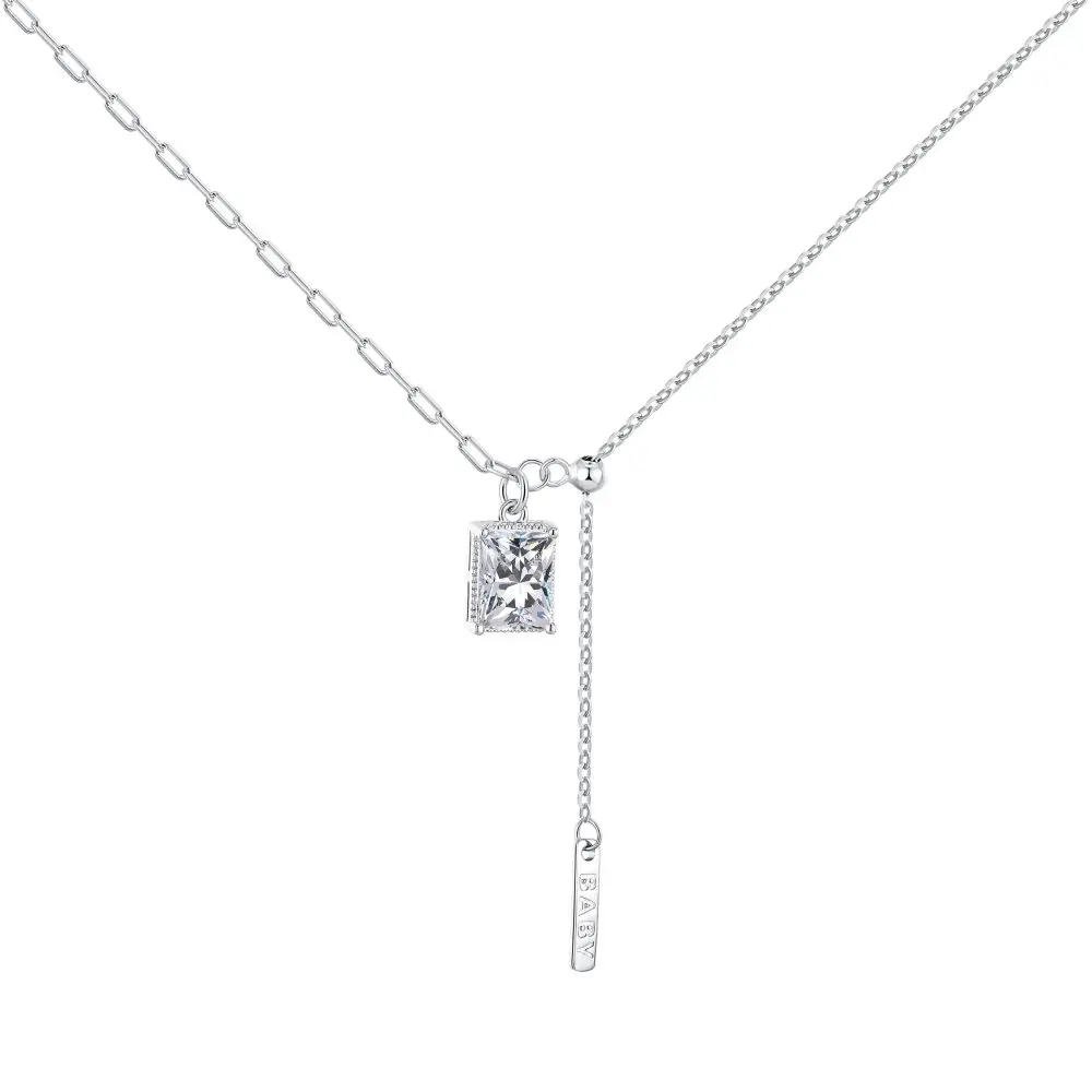 Dylam Dainty Non Tarnish Waterproof Cz Square Cubic Zirconia 18K Gold Plated Necklace Jewelry Diamond Pendant Necklaces Women