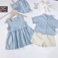 

Summer children's brother and sister fashion children's wear two-piece girl dress + hat set boy's shirt + trousers set