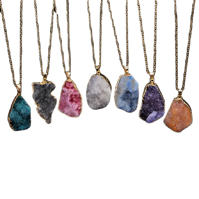 

original stone regular Natural Stone Amethyst Pendant Necklaces Gold Plated Quartz Crystal Wire Wrapped Necklace For Women